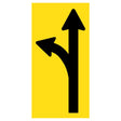 Black symbolic arrow showing lane ahead and left turn open on retroreflective yellow background – 300x600mm corflute sign