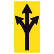 Three-way black arrow pointing left, straight, and right on a retroreflective yellow background – 300x600mm corflute traffic sign