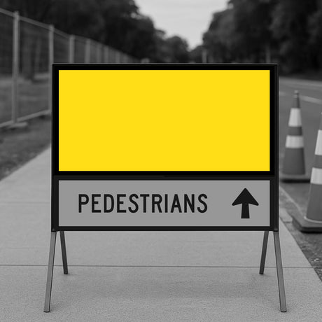 temporary traffic management sign with 1200x600 blank and pedestrian