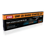 GME UHF CB Radio Starter Kit retail box for the TX3100 5 watt radio, listing the included radio, AE4018K2 antenna assembly and MB407SS mounting bracket