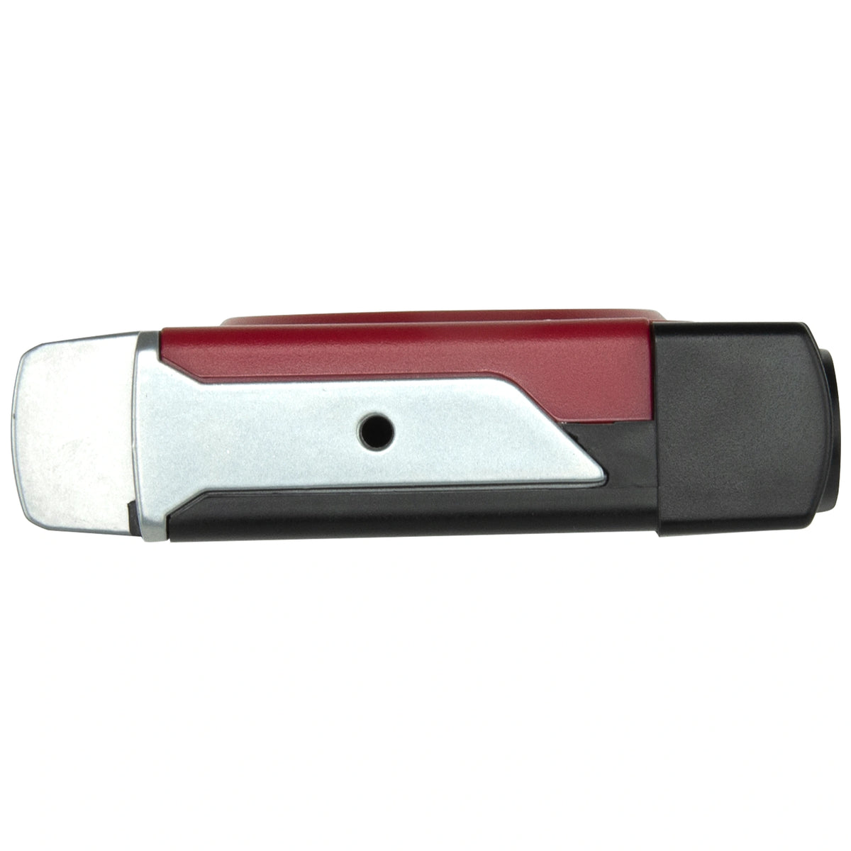 Side view of the GME TX3100 radio body in black and red with a single mounting hole
