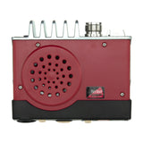 Rear of the GME TX3100 radio showing the heatsink fins, SO239 antenna socket and red DSP speaker panel