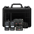 Set of walkie-talkies with a carrying case on a white background