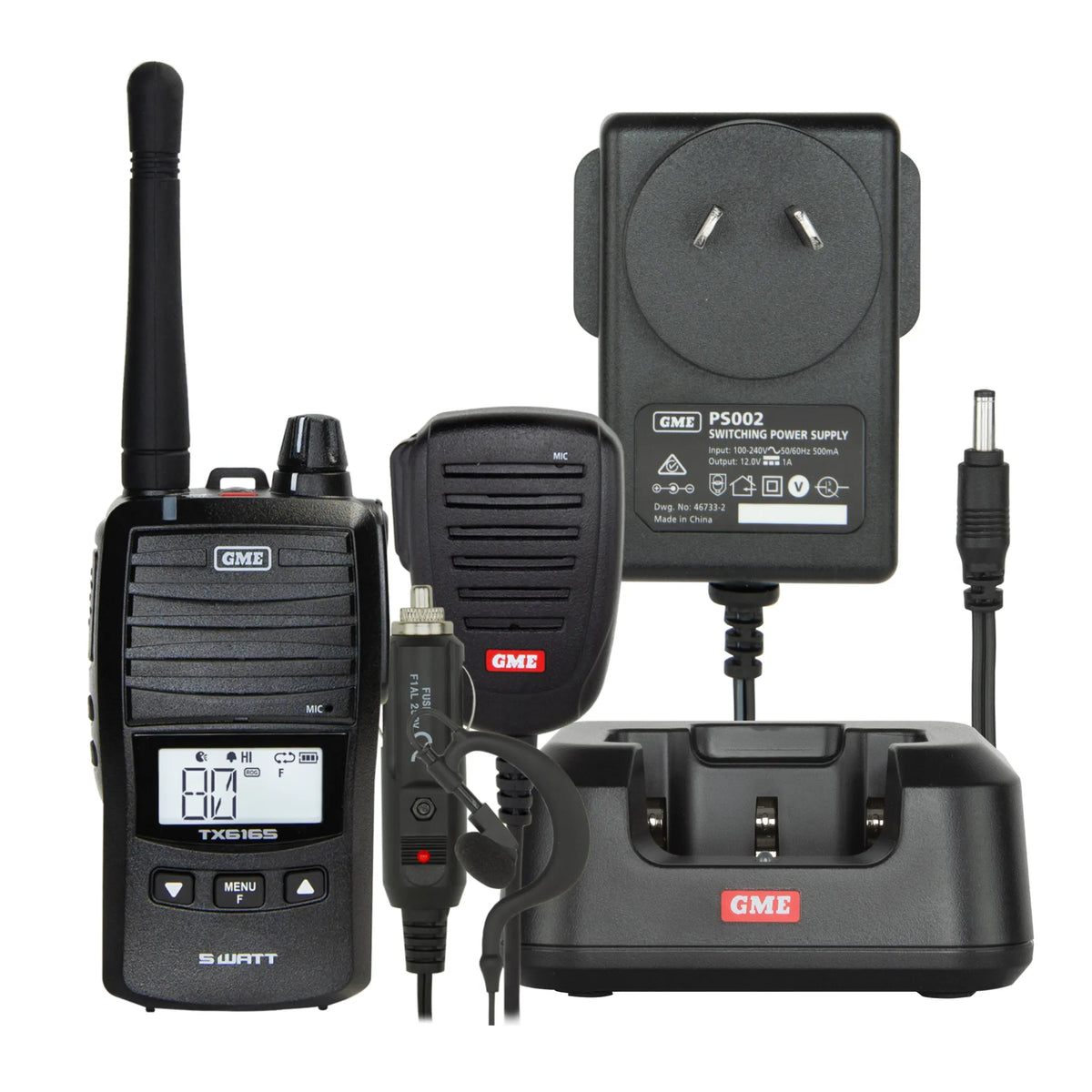 GME radio communication equipment set on a white background
