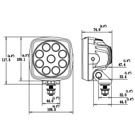UAG Services 27W 4.3in LED utility work light, wide flood beam
