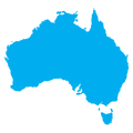 A bright blue silhouette map of Australia and Tasmania on a plain white background.