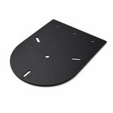 Steel plate bracket for warning beacon on its own, showing the mounting holes, slotted holes and cable entry hole