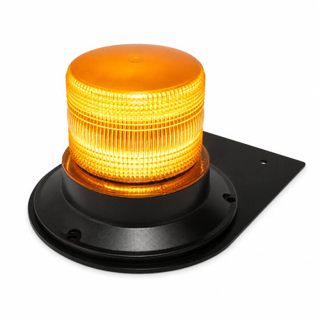 Steel plate bracket for warning beacon, fitted with an amber beacon offset to one side of the plate