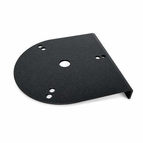 Angled aluminium bracket for warning beacon on its own, showing the round mounting pad, fixing holes and L-shape arm