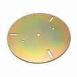 Disc bracket for warning beacon on its own, raw zinc plated finish, showing the mounting holes, slotted holes and cable entry hole
