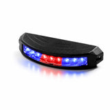 The warning light head running split blue and red output, with red LEDs in the centre and blue at each end