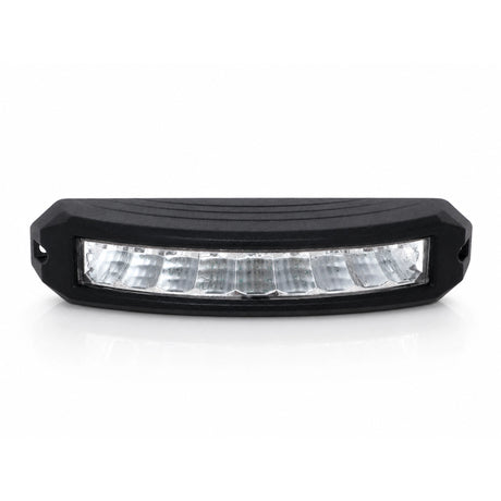 Front view of the curved black LED warning light head showing the full row of nine clear reflector cells