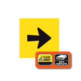 Yellow sign with a black arrow and Class 400T and 6mm Corflute labels on an orange border.