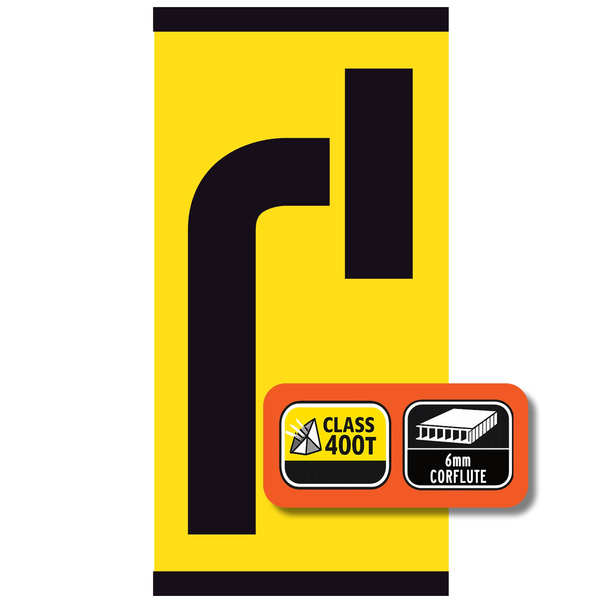Right Turn Lane Closed Ahead 300x600mm corflute partial panel with black lane-status symbol on yellow retroreflective background