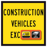 Yellow sign with black text and two icons on a white background