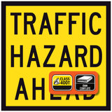 Traffic Hazard Ahead 600x600mm corflute sign panel with black TRAFFIC HAZARD AHEAD text and border on yellow retroreflective background