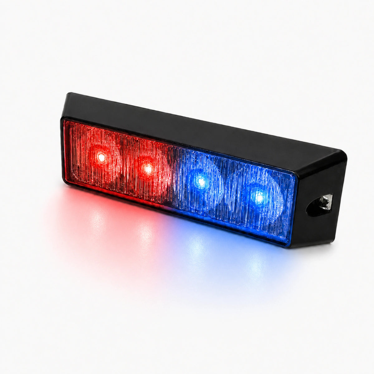 The warning light head running split red and blue output, two LEDs red and two blue