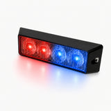 The warning light head running split red and blue output, two LEDs red and two blue