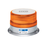 ECCO 7160A amber LED beacon with amber lens, white ECCO top cap and silver 3-bolt flange base with model label