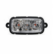 F3 9W mini red LED warning light head fitted in its black aluminium housing, front view, three CREE LEDs behind a clear TIR lens
