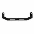 Black steel fire extinguisher seat mount bracket for the N90 Toyota Hilux, front view showing two slotted mounting holes and a bolt tab at each end
