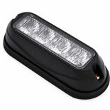 Angled view of the black LED warning light head showing the low profile housing and clear lens window