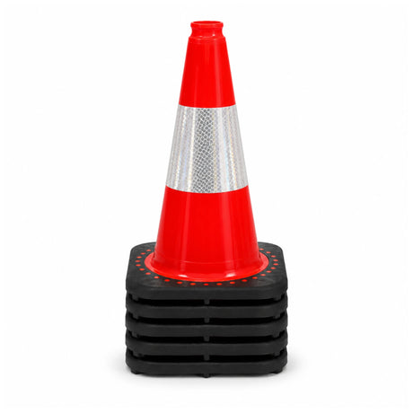 Five 450mm heavy duty traffic cones nested in a stack showing the pack of 5