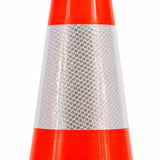 Close-up of the white Class 1 retroreflective collar on the orange 450mm traffic cone