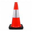 Orange 450mm heavy duty traffic cone with white Class 1 reflective collar on a black interlocked base