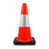 Orange 450mm heavy duty traffic cone with white Class 1 reflective collar on a black interlocked base