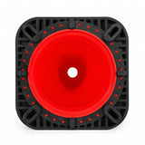 Full underside of the 450mm traffic cone showing the ribbed black base, four rubber feet and interlock studs