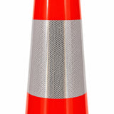 Close-up of the white Class 1 retroreflective collar on the orange 900mm traffic cone