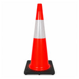 Orange 900mm heavy duty traffic cone with 250mm Class 1 reflective collar on a black interlocked base