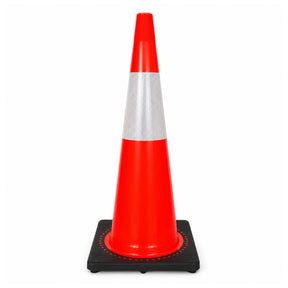 Orange 900mm heavy duty traffic cone with 250mm Class 1 reflective collar on a black interlocked base