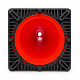Full underside of the 900mm traffic cone showing the ribbed black base, four rubber feet and interlock studs