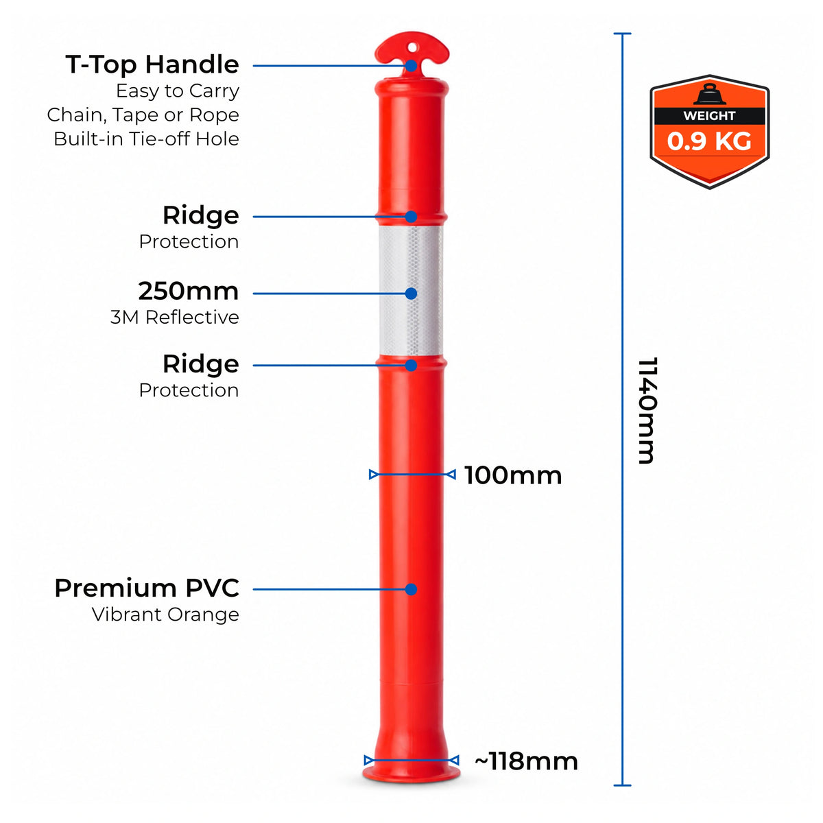 Heavy Duty Series T-top bollard stem features and specifications