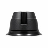 End on view of the black LED warning light head showing the tapered housing profile and the flared rubber base surround