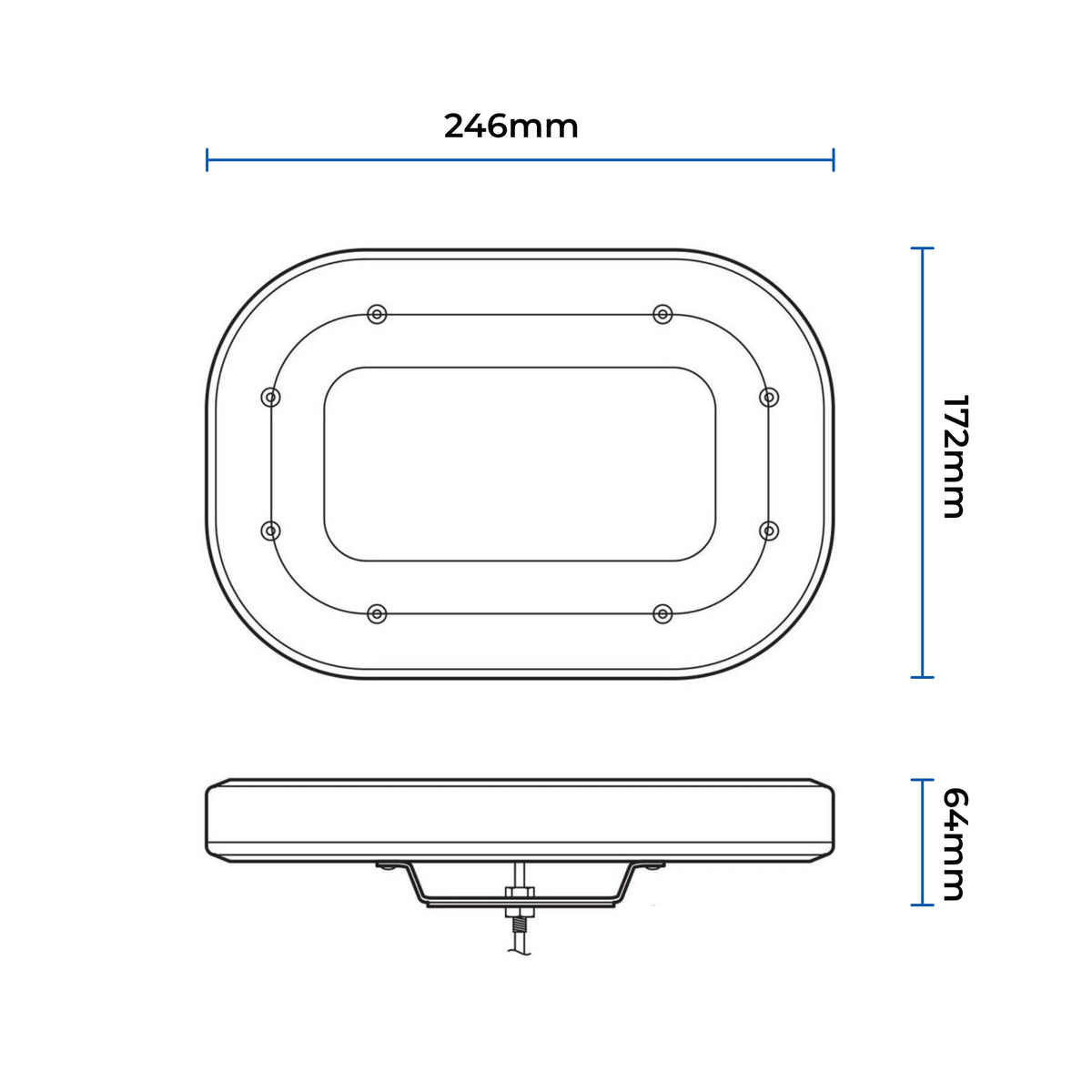 LB246 246mm amber LED fixed-mount warning mini light bar dimensions