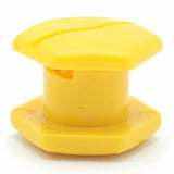Assembled yellow SupaGrip SafeKerb connector viewed from the side, showing the hexagonal cap, central barrel and hexagonal base flange