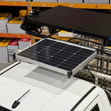 Powertech 12V 80W monocrystalline solar panel with aluminium frame and MC4 style connector installed on vehicle