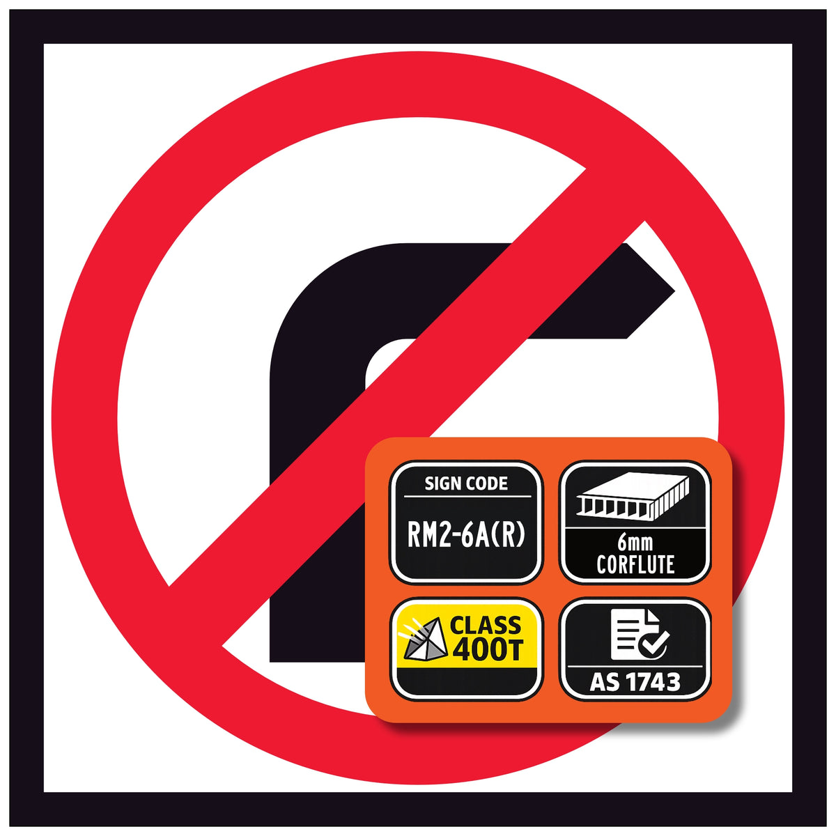 Prohibition no right turn sign with technical specifications on a white background