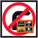 Prohibition no right turn sign with technical specifications on a white background