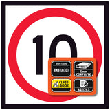 Road sign with speed 10 and additional information panel on a white background