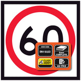 RM4-1A(60) 600x600 mm corflute 60 km/h speed-limit sign with a red circle on a white background