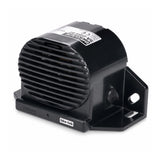 Brigade bbs-tek SA-BBS-97 self adjusting reverse alarm, black moulded housing with a ribbed front speaker grille and integral L-shaped mounting bracket