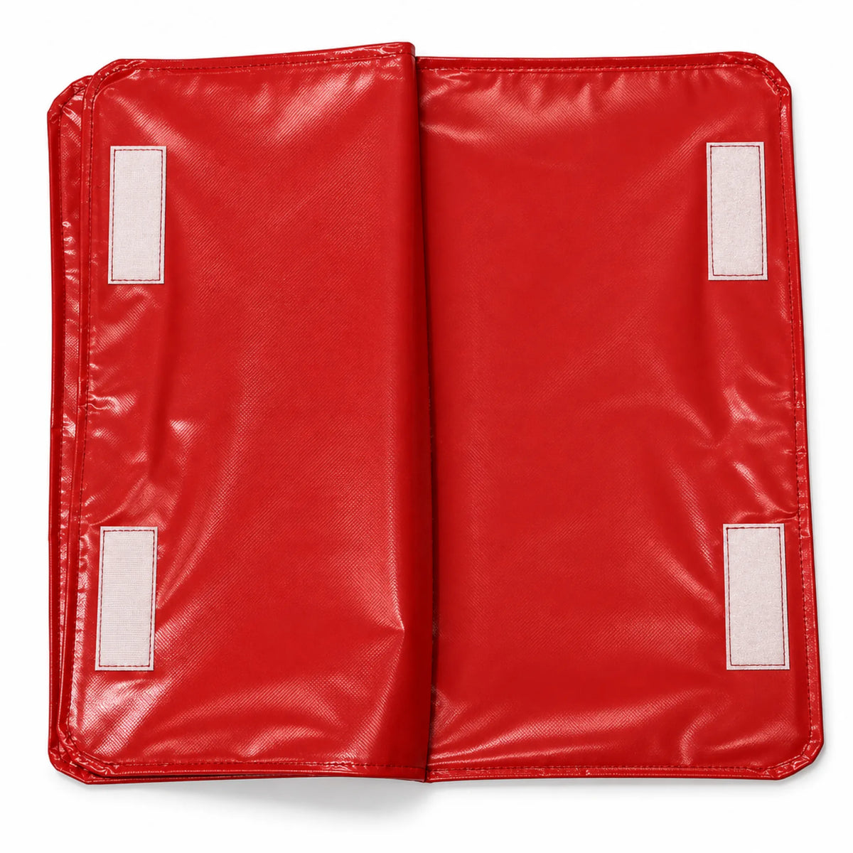 Open red stop slow bat cover showing the four hook-and-loop closure tabs