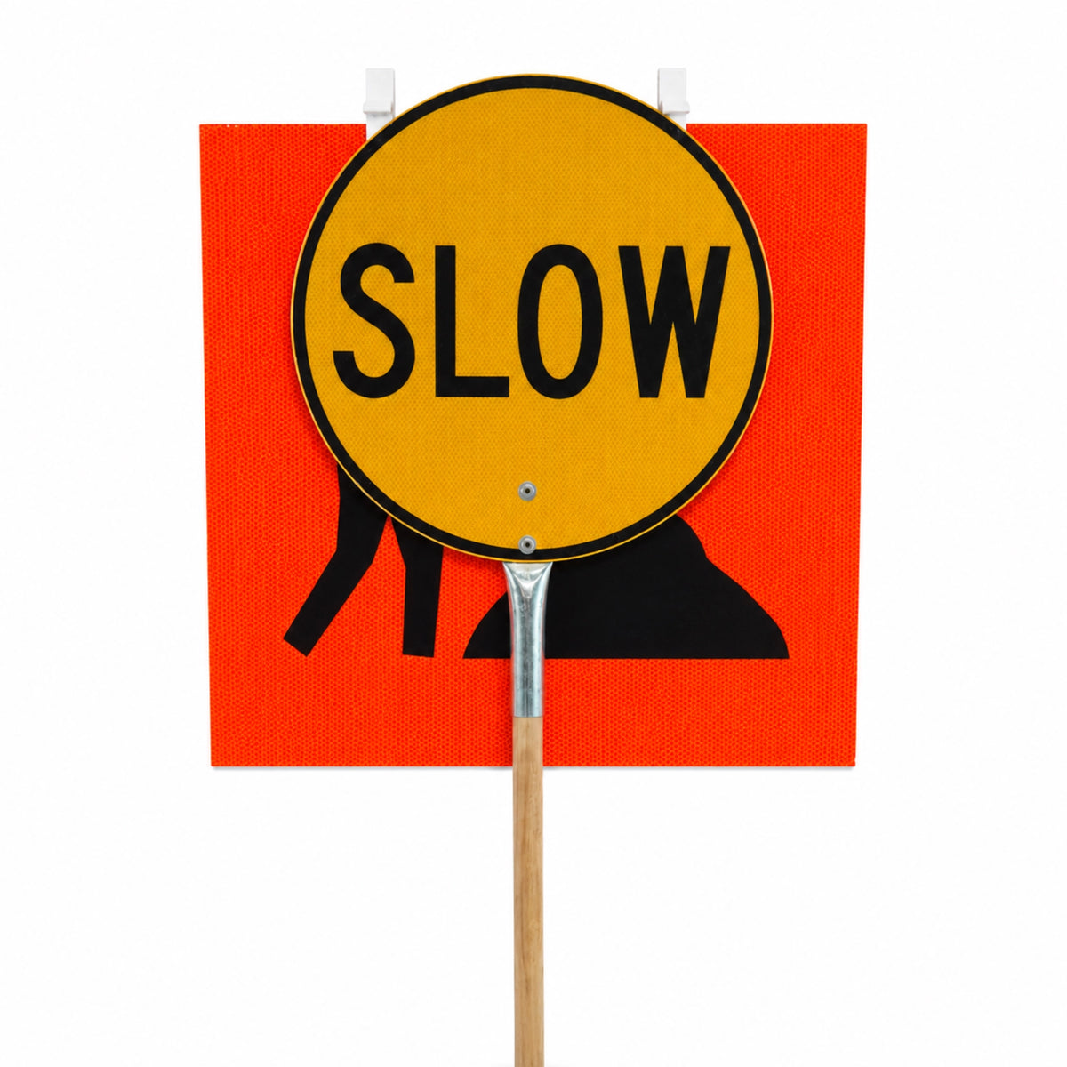 Corflute cover-up sign with TCEasy clips lifted on a Stop Slow bat