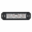 Front view of a black surface mount LED warning light head with four clear reflector cells and a screw fixing lug at each end