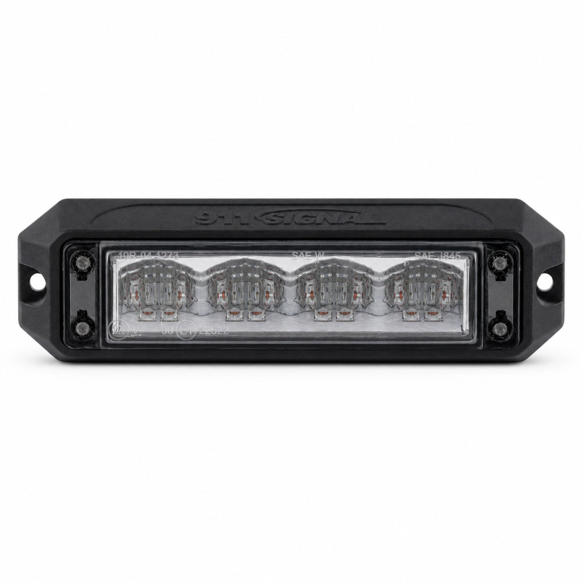 TC4 dual colour LED warning light head, front on, showing four reflector cells each holding a pair of LEDs behind the reflex lens