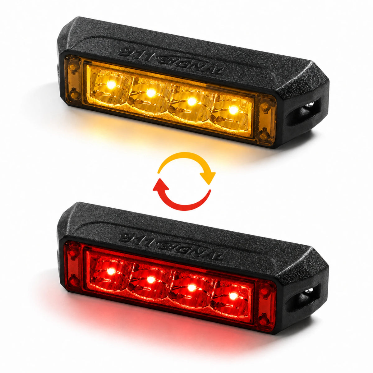 TC4 amber and red light head shown twice, lit amber above and lit red below with cycle arrows between, showing that the two colours alternate rather than run together